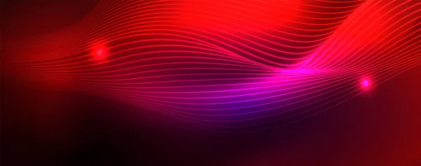 Neon vector wave lines abstrak background, magic futuristic techno design - Stok Vektor