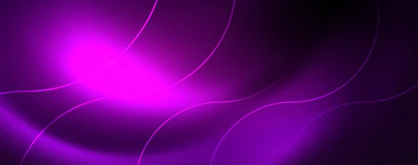 Lumières au néon brillantes, fond abstrait sombre avec des lignes courbes floues de lumière au néon magique — Image vectorielle