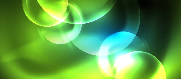 Blu al neon bolle e cerchi sfondo astratto, futuristico disegno techno magia — Vettoriale Stock