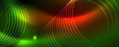 Techno parlayan arka plan, Neon ışık efektleri ve basit formları ile futuristik karanlık şablon, vektör