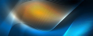 Dalgalar ve daireler ile trendy Neon mavi soyut tasarım. Neon ışık parlayan etkisi. Soyut Dijital arka plan.