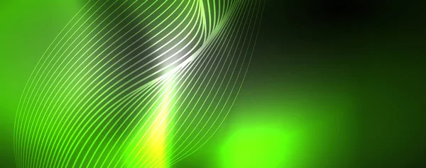 Linhas de onda vetorial de néon fundo abstrato, design techno futurista mágico — Vetor de Stock