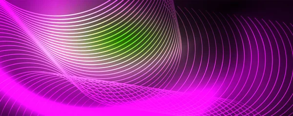 闪亮的霓虹灯线模板 - 北极光发光模糊线。未来风格发光霓虹灯 80 年代迪斯科俱乐部或夜派对技术模板 — 图库矢量图片