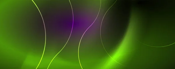 Glanzende neonlichten, donkere abstracte achtergrond met vervaagde Magic Neon Light gebogen lijnen — Stockvector