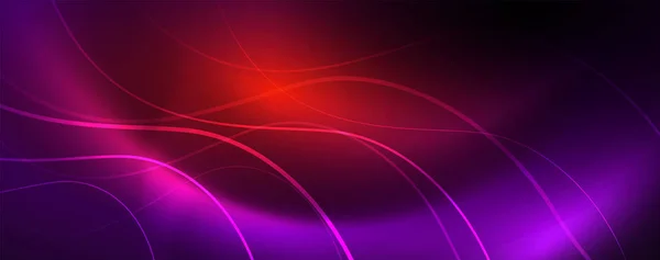 Glanzende neonlichten, donkere abstracte achtergrond met vervaagde Magic Neon Light gebogen lijnen — Stockvector