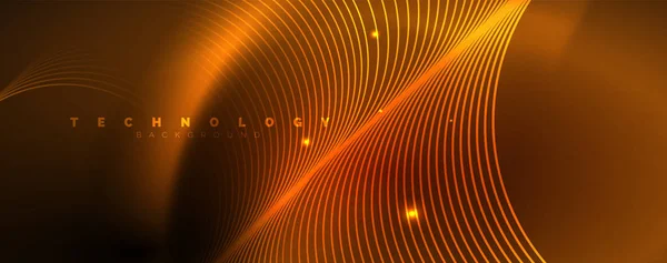 Яскраві неонові кола та хвильові лінії, блискучий шаблон дизайну фону, концепція цифрового техно . — стоковий вектор
