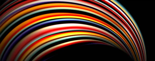 Color fluido arco iris estilo onda fondo abstracto, techno diseño moderno en negro — Vector de stock