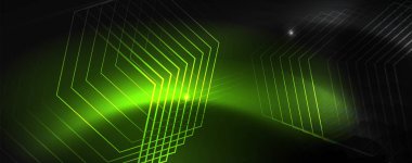 Parlak neon techno şablonu. Neon hatları arka plan, 80s tarzı lazer ışınları