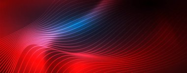 Mavi Neon renkli ışık arka planda pürüzsüz dalga hatları. Karanlık, parlak hareket, sihirli uzay ışık üzerinde parlayan soyut dalga