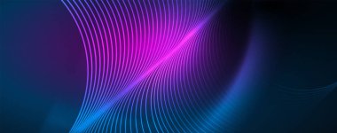 Dalgalar ve daireler ile trendy Neon mavi soyut tasarım. Neon ışık parlayan etkisi. Soyut Dijital arka plan.