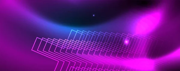 Linii tehno strălucitoare de neon, șablon de fundal futurist abstract hi-tech, vector — Vector de stoc