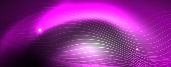 Linee d'onda vettoriale al neon sfondo astratto, magico design techno futuristico — Vettoriale Stock