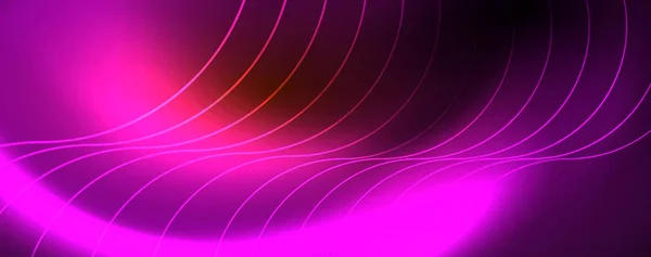 明るいネオン円と波線、輝く光沢のある背景デザインテンプレート、デジタルテクノコンセプト. — ストックベクタ