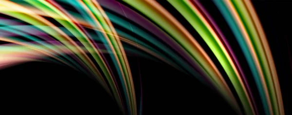 Color fluido arco iris estilo onda fondo abstracto, techno diseño moderno en negro — Archivo Imágenes Vectoriales