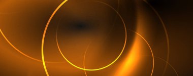 Parlak renkli neon ışıkları ve hatları ile koyu soyut arka plan. Arka planda parlayan