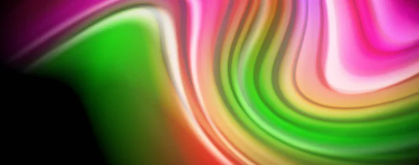 Moderne regenboog vloeibare kleur flow kleurrijke poster. Wave vloeibare vorm in zwarte kleur achtergrond. Abstracte compositie — Stockvector