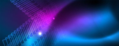 Neon parlayan techno hatları, Hi-Tech futuristik soyut arka plan şablonu, vektör