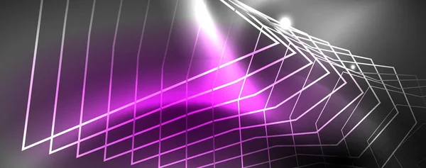 빛나는 네온 테크노 템플릿입니다. 네온 라인 배경, 80 년대 스타일의 레이저 광선 — 스톡 벡터