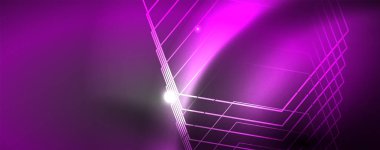 Parlak neon techno şablonu. Neon hatları arka plan, 80s tarzı lazer ışınları