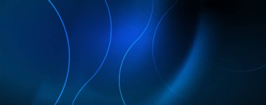 Dalgalar ve daireler ile trendy Neon mavi soyut tasarım. Neon ışık parlayan etkisi. Soyut Dijital arka plan.