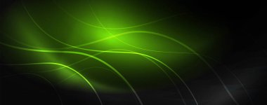 Parlak renkli neon ışıkları ve hatları ile koyu soyut arka plan. Arka planda parlayan