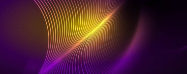 Parlak Neon ışıklar, bulanık sihirli Neon ışık kavisli hatları ile koyu soyut arka plan