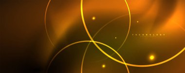 Parlak neon çemberler ve dalga hatları, parlayan parlak arka plan tasarım şablonu, dijital techno kavramı.