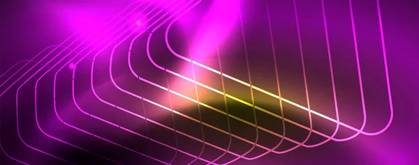 Techno latar belakang bercahaya, templat gelap futuristik dengan efek cahaya neon dan bentuk sederhana, vektor - Stok Vektor