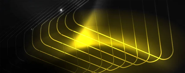Glänzende Neon-Techno-Schablone. Neonlinien Hintergrund, Laserstrahlen im Stil der 80er Jahre — Stockvektor