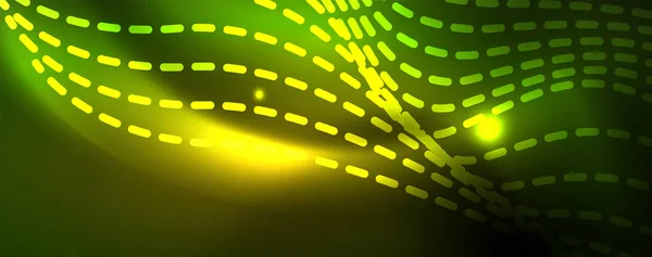 Lumineux néon vecteur vague ligne fond abstrait, concept de mouvement — Image vectorielle