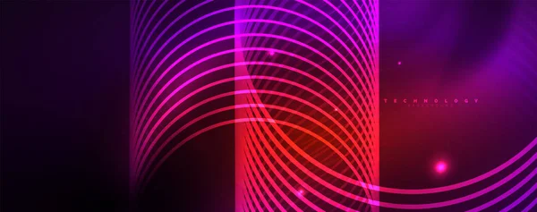 Shiny neonfények, sötét absztrakt háttér, homályos mágia Neonfény görbe vonalak — Stock Vector