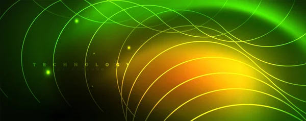 Modèle de lignes de néon brillant - aurores boréales rayonnant lignes floues. Style futuriste lueur néon années 80 disco club ou soirée techno gabarit — Image vectorielle
