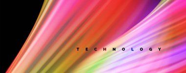 Modern gökkuşağı sıvı renk akışı renkli poster. Siyah renk arka planda dalga sıvı şekli. Soyut Kompozisyon