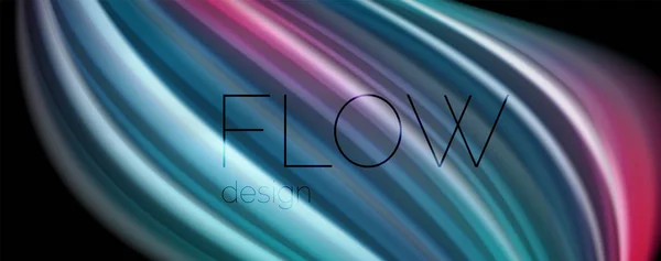 Moderno arcobaleno flusso di colore liquido poster colorato. Onda Forma liquida in sfondo di colore nero. Composizione astratta — Vettoriale Stock