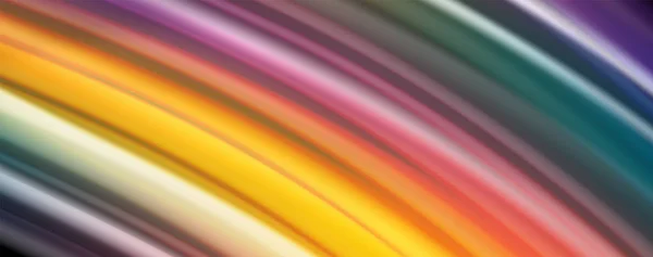 Líneas de onda abstractas fluidas rayas de color de estilo arco iris sobre fondo negro. Ilustración artística para presentación, fondo de pantalla de aplicaciones, banner o póster — Vector de stock