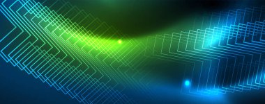 Neon parlayan techno hatları, Hi-Tech futuristik soyut arka plan şablonu, vektör