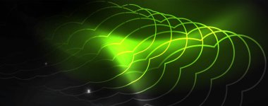 Parlak neon techno şablonu. Neon hatları arka plan, 80s tarzı lazer ışınları
