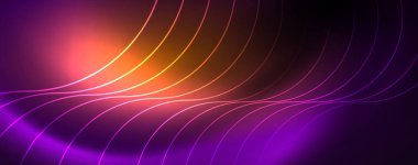 Parlak Neon ışıklar, bulanık sihirli Neon ışık kavisli hatları ile koyu soyut arka plan