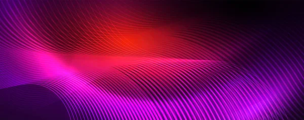 Luces de neón brillantes, fondo abstracto oscuro con líneas curvas de luz de neón mágicas borrosas — Archivo Imágenes Vectoriales