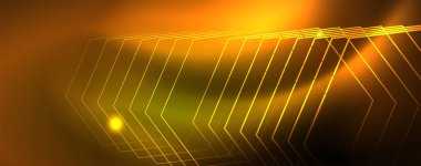 Techno parlayan arka plan, Neon ışık efektleri ve basit formları ile futuristik karanlık şablon, vektör