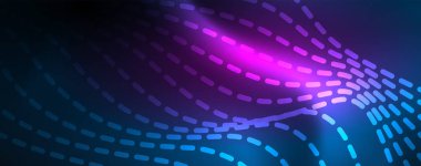 Mavi Neon renkli ışık arka planda pürüzsüz dalga hatları. Karanlık, parlak hareket, sihirli uzay ışık üzerinde parlayan soyut dalga