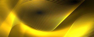 Parlak renkli neon ışıkları ve hatları ile koyu soyut arka plan. Arka planda parlayan