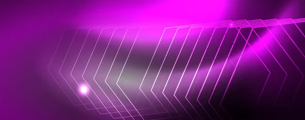 Modello techno al neon lucido. Linee al neon sfondo, stile anni '80 raggi laser — Vettoriale Stock