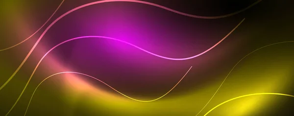 Luminosi cerchi al neon e linee d'onda, brillante modello di design di sfondo lucido, concetto di tecnologia digitale . — Vettoriale Stock