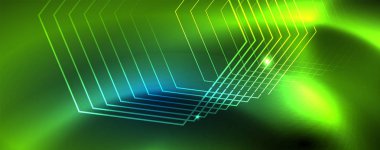 Neon parlayan techno hatları, Hi-Tech futuristik soyut arka plan şablonu, vektör