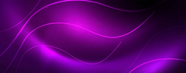 Glänzende Neonlichter, dunkler abstrakter Hintergrund mit verschwommenem magischen Neonlicht, geschwungene Linien — Stockvektor