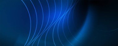 Dalgalar ve daireler ile trendy Neon mavi soyut tasarım. Neon ışık parlayan etkisi. Soyut Dijital arka plan.