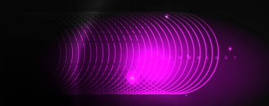 Parlak renkli neon ışıkları ve hatları ile koyu soyut arka plan. Arka planda parlayan