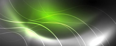 Parlak Neon ışıklar, bulanık sihirli Neon ışık kavisli hatları ile koyu soyut arka plan