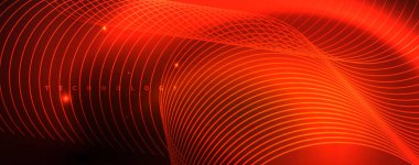 Parlak neon çemberler ve dalga hatları, parlayan parlak arka plan tasarım şablonu, dijital techno kavramı.
